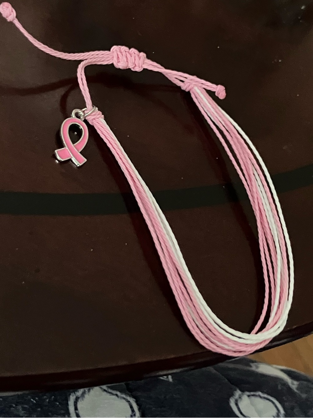 Breast Cancer Awareness Pink bracelet with pink ribbon charm
